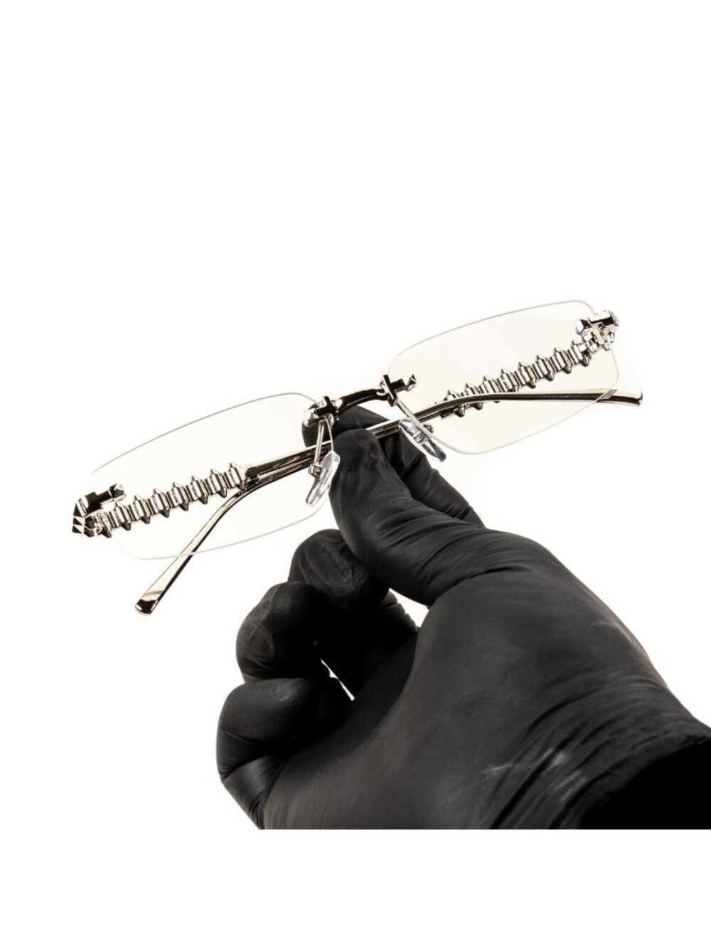 Silver Spike Frame Metal Designer Rimless Narrow Clear Lens​ Rectangular Glasses